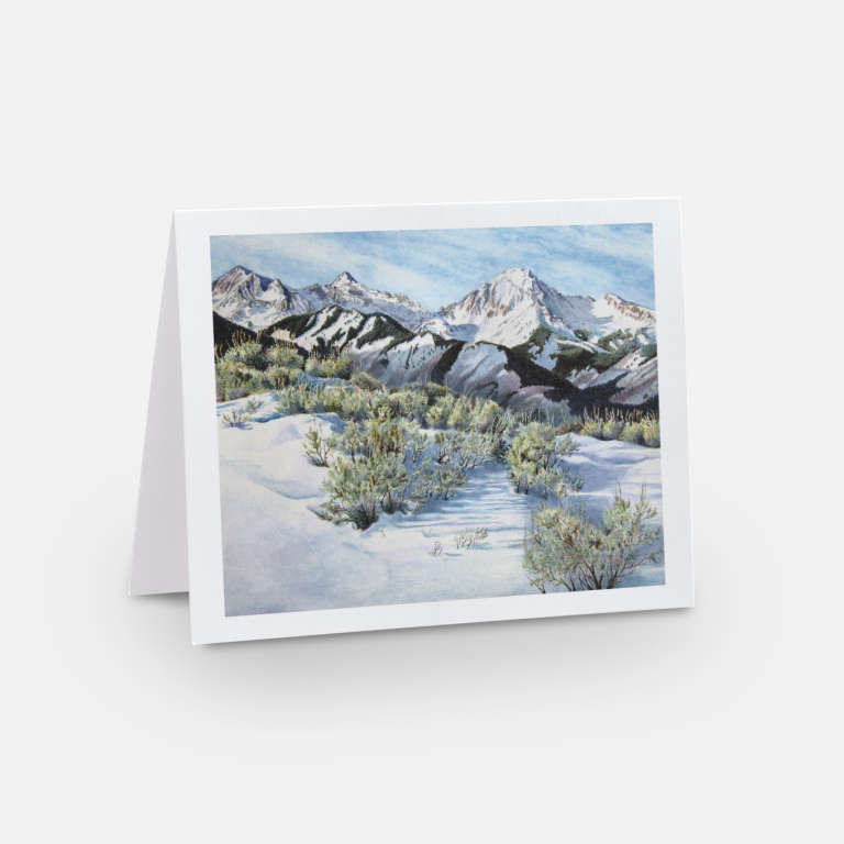 Note card with watercolor art of Mt. Daly, Snowmass Village, CO