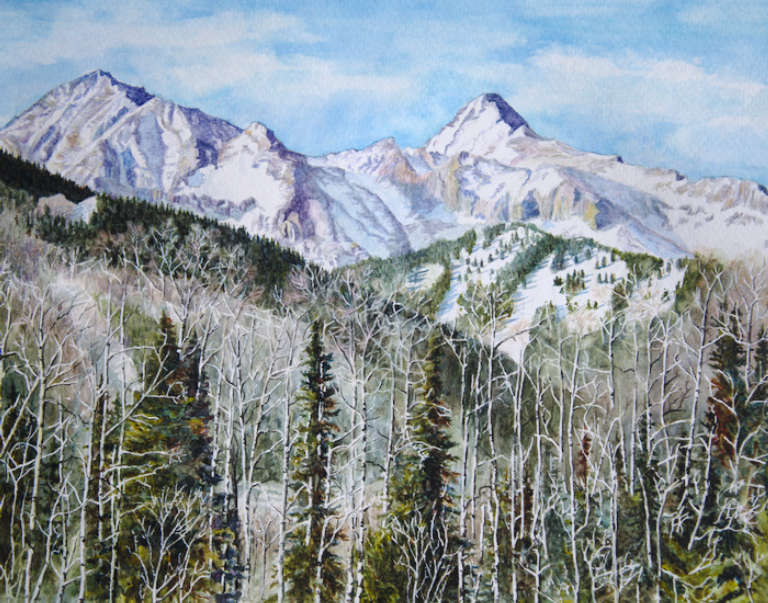 Watercolor painting of Capitol Peak from South Rim, Snowmass Village, Colorado